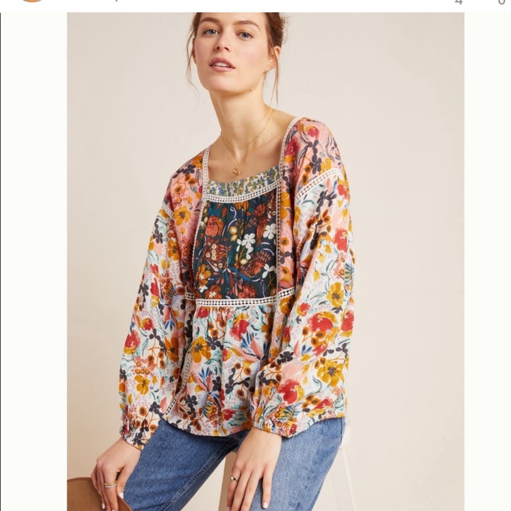 Beautiful boho peasant top by Maeve for Anthropologie L